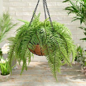 Garden Reflections 18" Faux Fern with Faux Soil Hanging Basket